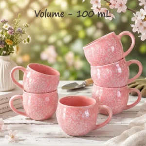 D'Maiolica Pack of 6 Ceramic, Bone China Premium Quality Small Size tea cup set of 6, coffee cups (Pink, Cup Set)
